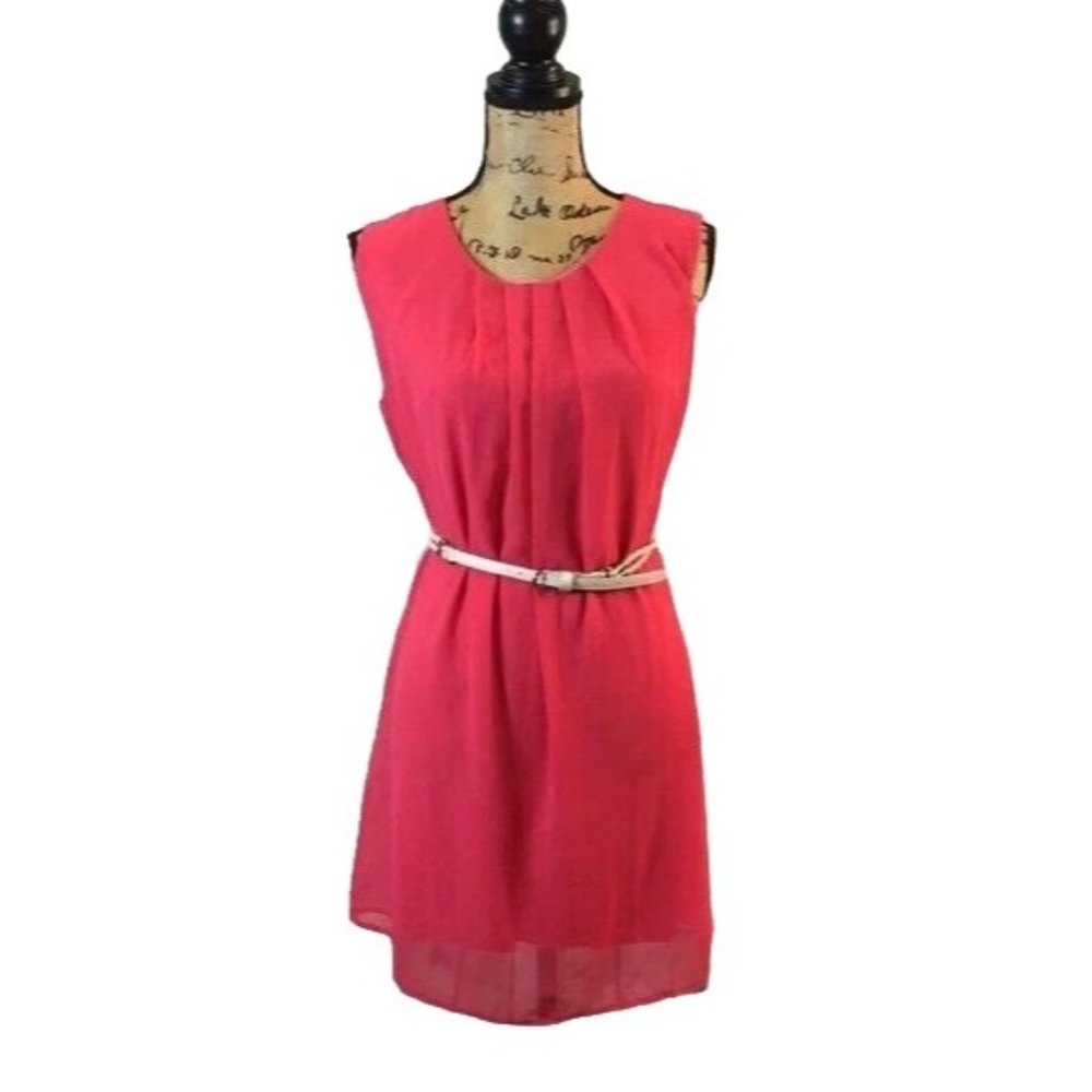 My Beloved Gauzy Peach Shift Dress Belt Sleeveless Large